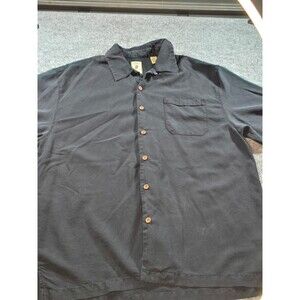 Mens 100% Silk Shirt Black Button Down Lightweight Casual XL